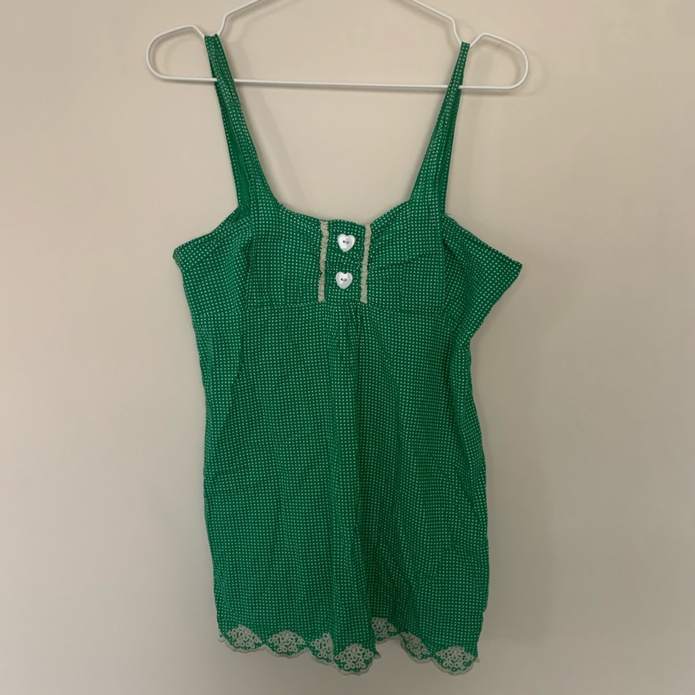 Green polka dot summer tunic tank top